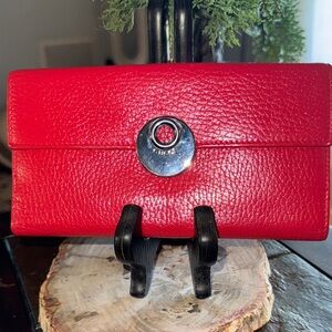 Gucci Red Leather Wallet with Silver Accent